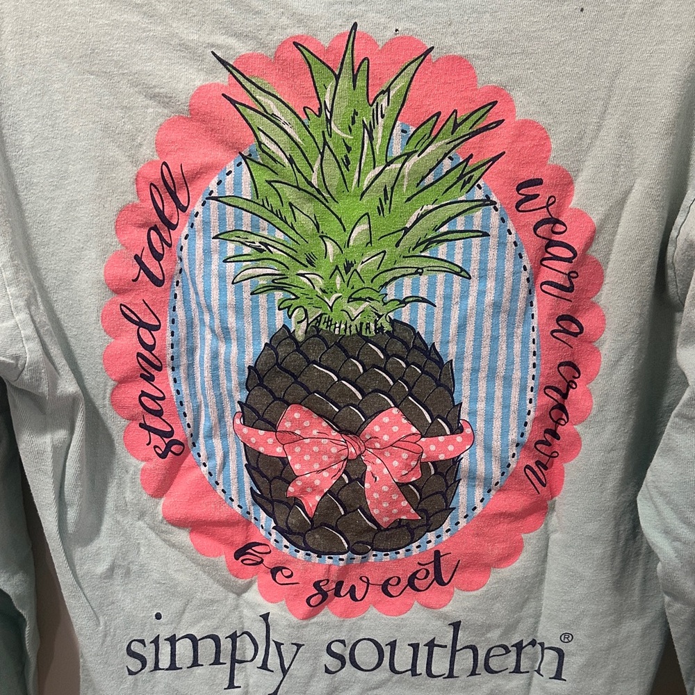 Simply Southern Light Blue Long Sleeve Tee with Pineapple Graphic